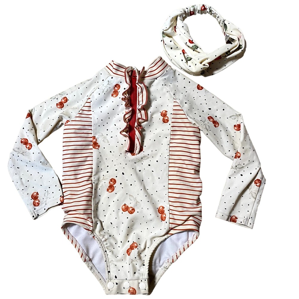 Jessica Simpson Cherries Toddler Rash Guard Bathing Suit + Headband
